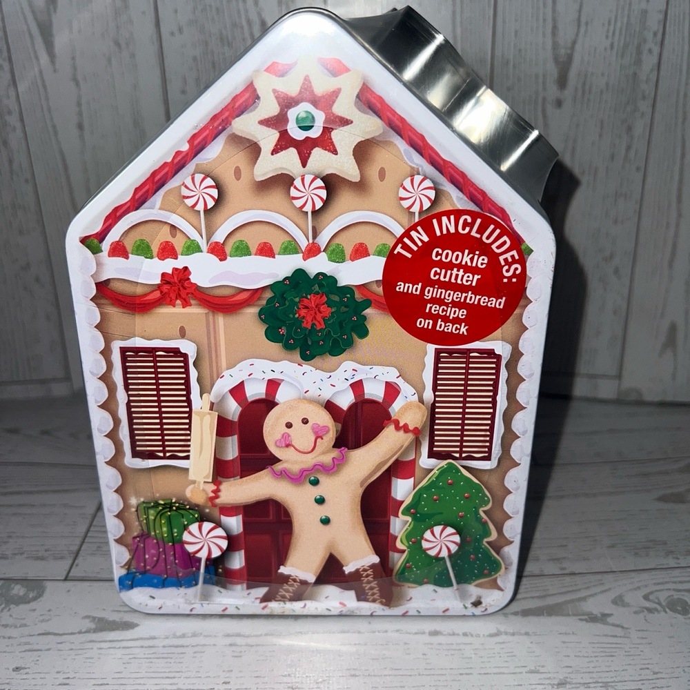 2 Tin Box Company Gingerbread House Tin w/Baking Recipe & Cookie Cutter Included - Picture 2 of 11